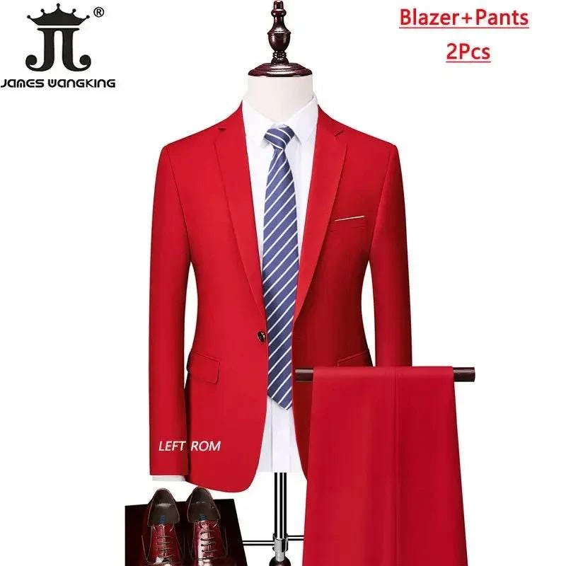 M-6XL 15 Colors ( Jacket+Vest+Pants ) Formal Business Office Men's Suits Groom Wedding Dress Party Dress Solid color Suit - MENLL