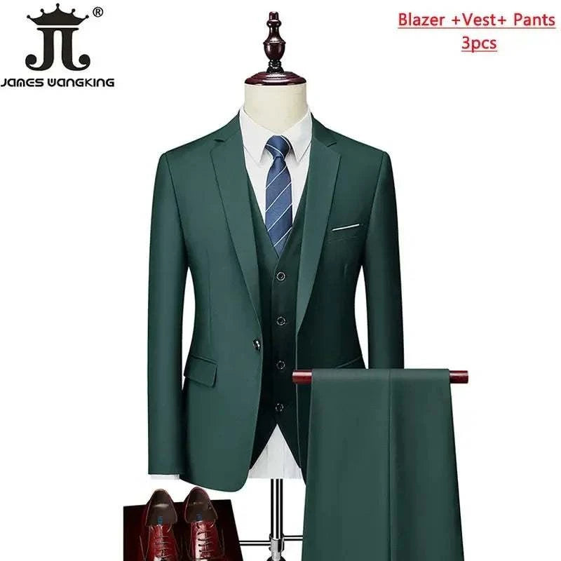 M-6XL 15 Colors ( Jacket+Vest+Pants ) Formal Business Office Men's Suits Groom Wedding Dress Party Dress Solid color Suit - MENLL