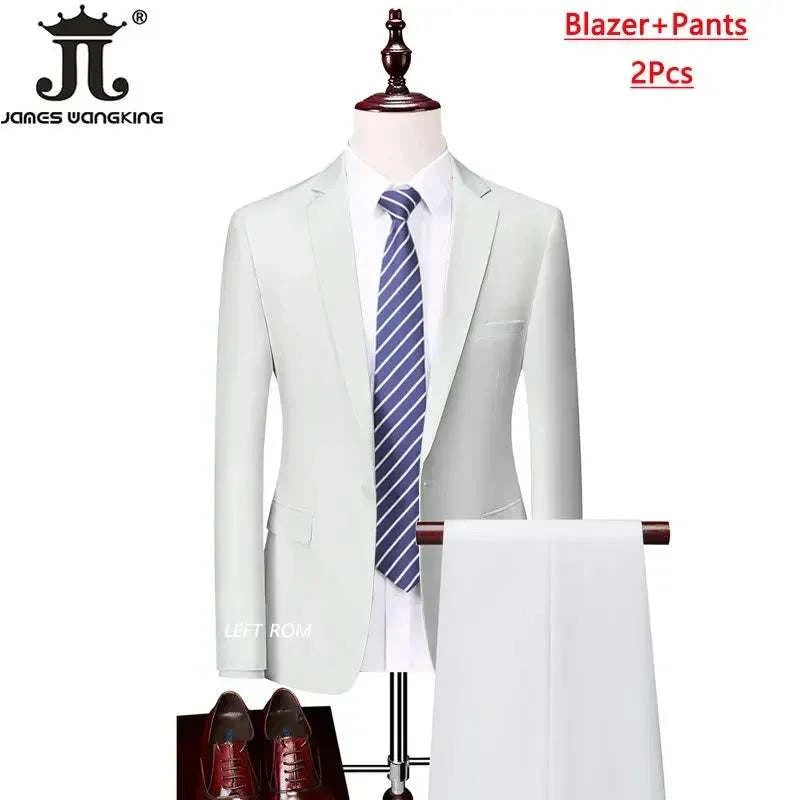 M-6XL 15 Colors ( Jacket+Vest+Pants ) Formal Business Office Men's Suits Groom Wedding Dress Party Dress Solid color Suit - MENLL