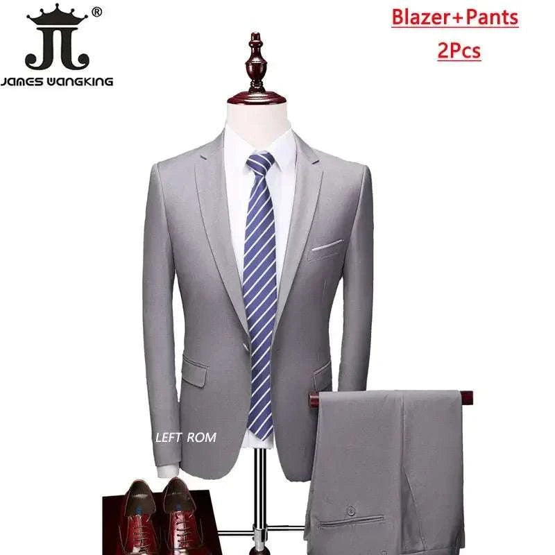 M-6XL 15 Colors ( Jacket+Vest+Pants ) Formal Business Office Men's Suits Groom Wedding Dress Party Dress Solid color Suit - MENLL