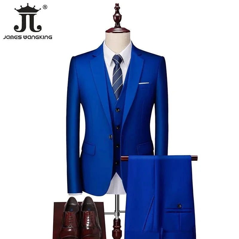 M-6XL 15 Colors ( Jacket+Vest+Pants ) Formal Business Office Men's Suits Groom Wedding Dress Party Dress Solid color Suit - MENLL