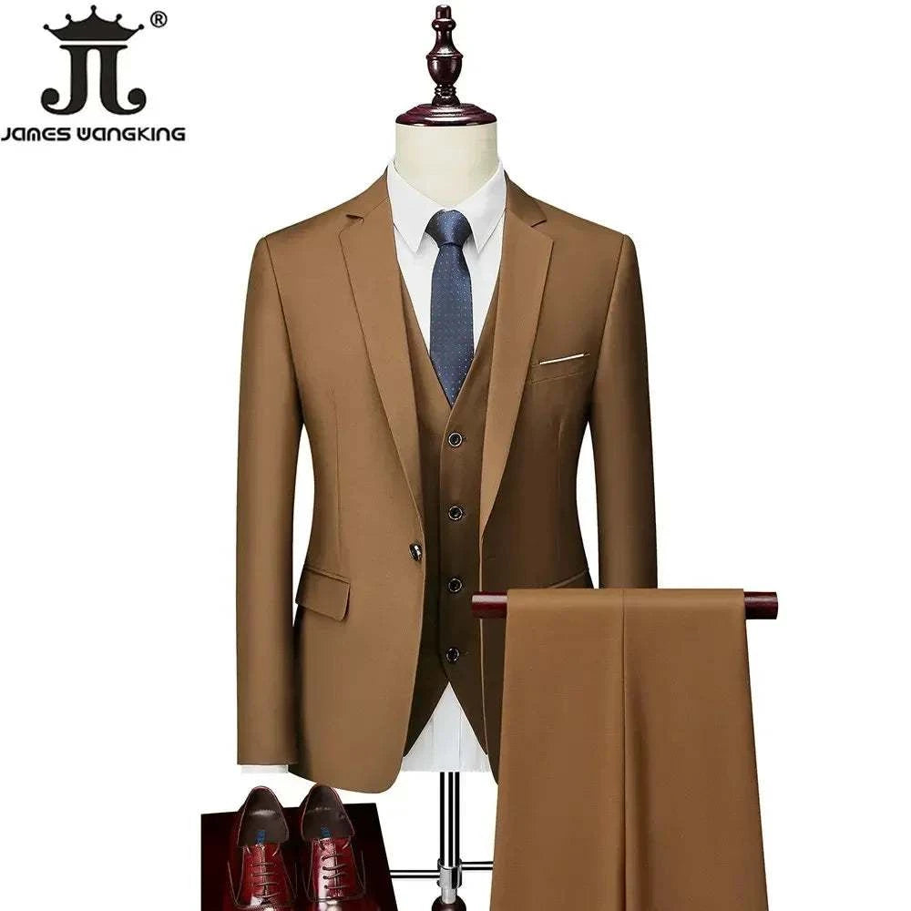 M-6XL 15 Colors ( Jacket+Vest+Pants ) Formal Business Office Men's Suits Groom Wedding Dress Party Dress Solid color Suit - MENLL