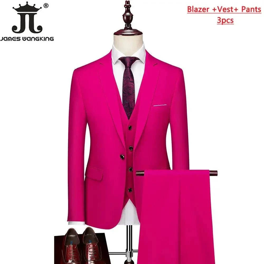 M-6XL 15 Colors ( Jacket+Vest+Pants ) Formal Business Office Men's Suits Groom Wedding Dress Party Dress Solid color Suit - MENLL