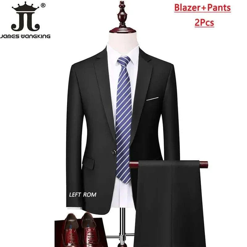 M-6XL 15 Colors ( Jacket+Vest+Pants ) Formal Business Office Men's Suits Groom Wedding Dress Party Dress Solid color Suit - MENLL