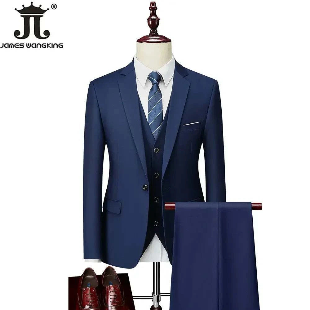 M-6XL 15 Colors ( Jacket+Vest+Pants ) Formal Business Office Men's Suits Groom Wedding Dress Party Dress Solid color Suit - MENLL