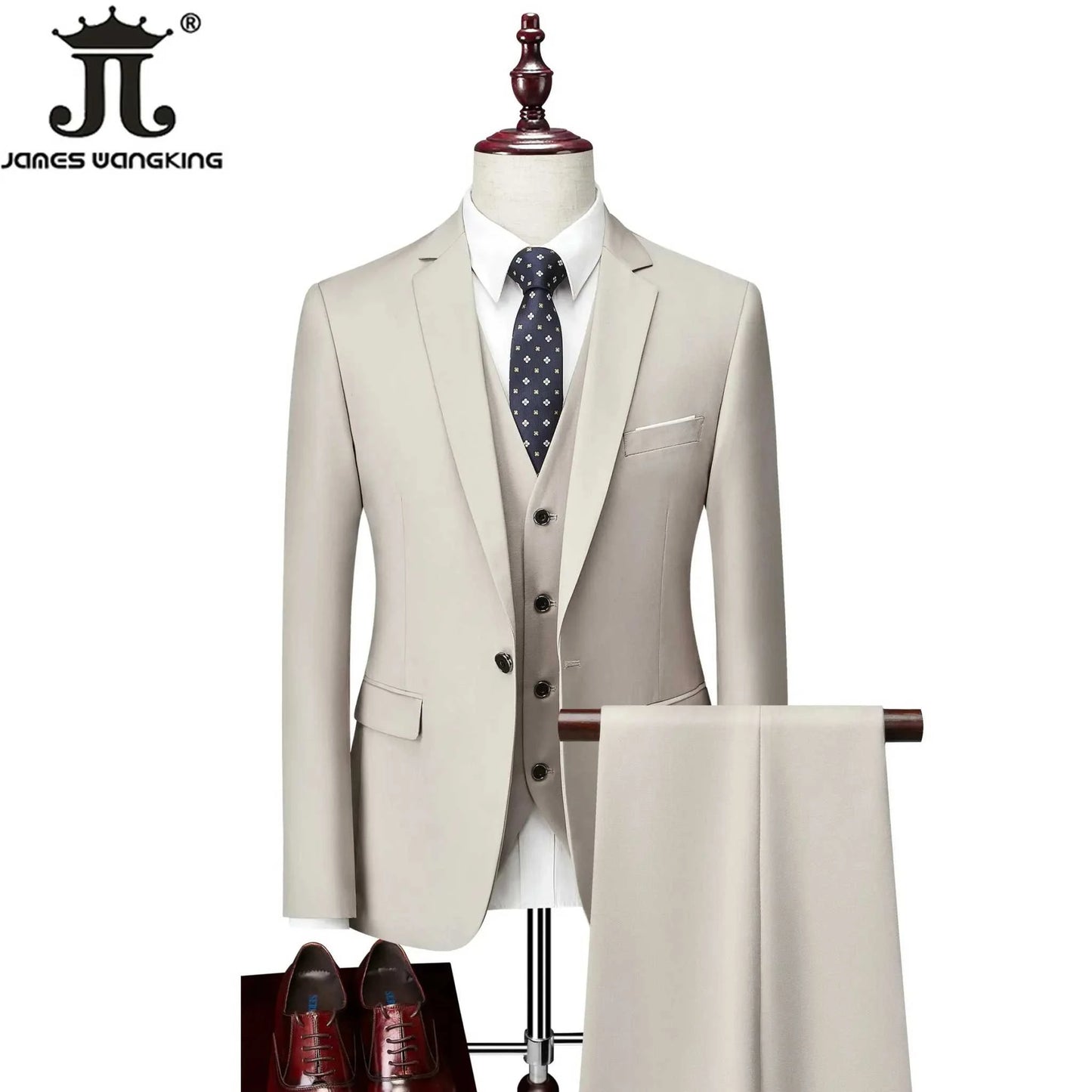 M-6XL 15 Colors ( Jacket+Vest+Pants ) Formal Business Office Men's Suits Groom Wedding Dress Party Dress Solid color Suit - MENLL