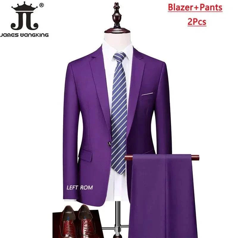 M-6XL 15 Colors ( Jacket+Vest+Pants ) Formal Business Office Men's Suits Groom Wedding Dress Party Dress Solid color Suit - MENLL