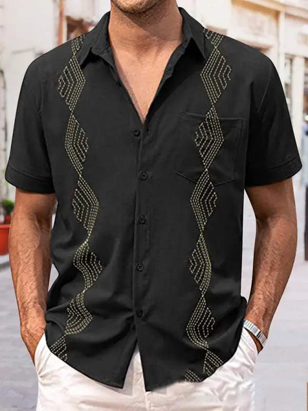 Shirt - Slim Fit with Maroon Lapel - Short Sleeve - Side View