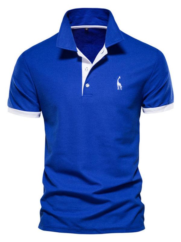 Chic Deer Embroidered Men's Polo Shirt - Short Sleeve Lapel Design for Effortless Spring Style - MENLL