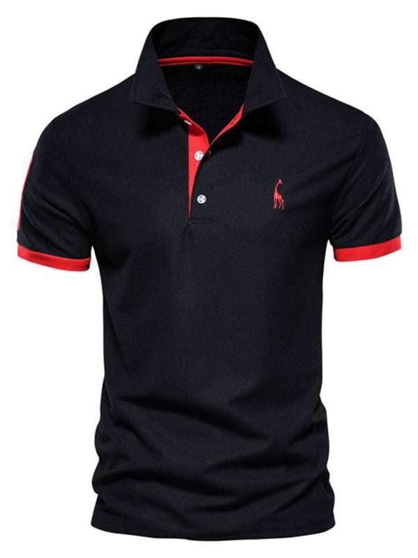Chic Deer Embroidered Men's Polo Shirt - Short Sleeve Lapel Design for Effortless Spring Style - MENLL