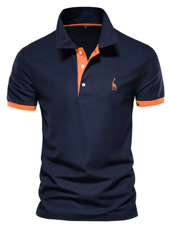 MENLL Deer Embroidered Polo Shirt Mens Short Sleeve Red by MENLL