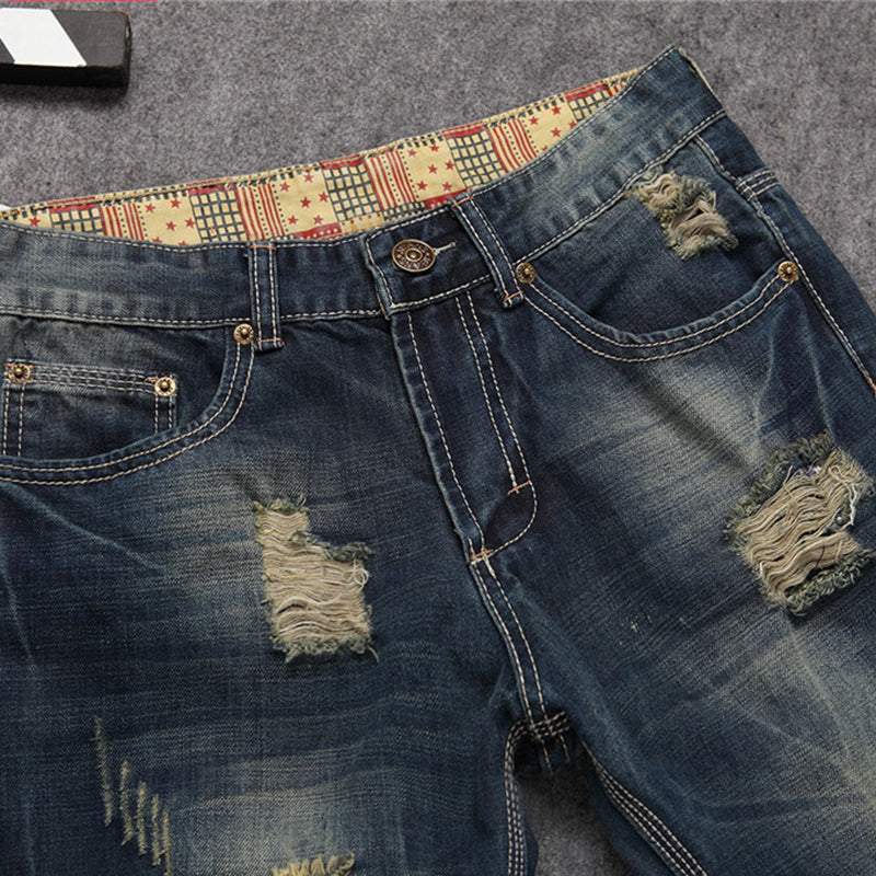 Timeless Distressed Denim: Men's Chic Vintage Ripped Jeans - MENLL
