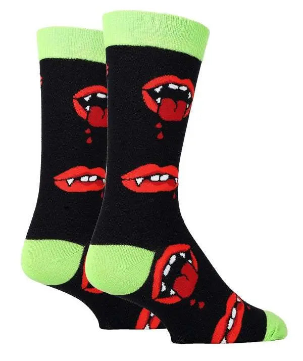 MENLL Vampire Crew Socks Men's Black Lime Novelty Socks - Spooky & Comfy by MENLL