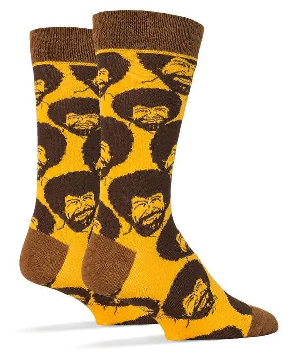 MENLL Bob Ross Socks Men's Cotton Crew Yellow Brown Novelty Socks by MENLL