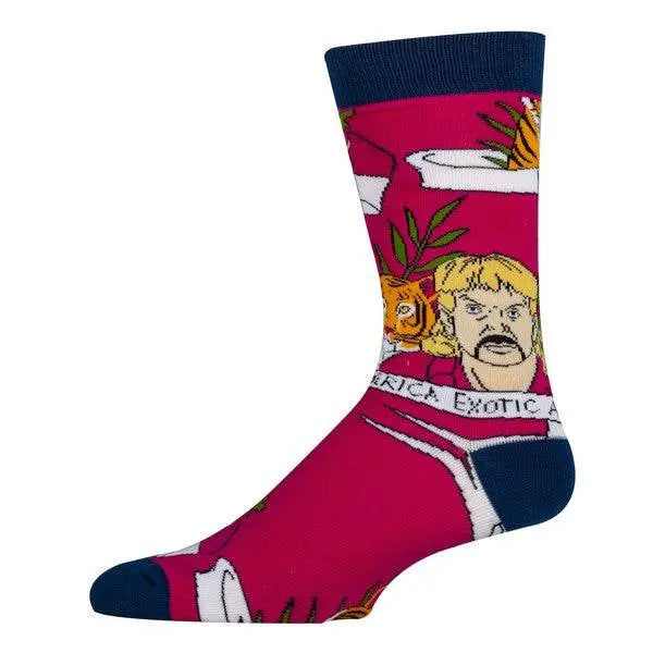 MENLL Pink Tiger King Cotton Socks Men's Fun Crew Socks Graphic Design by MENLL