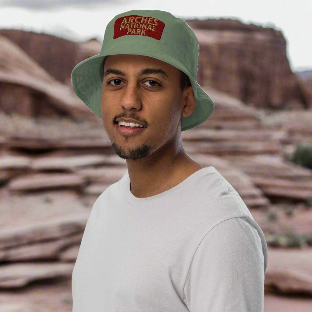 Arches National Park Sign Embroidered Organic Bucket Hat - MENLL