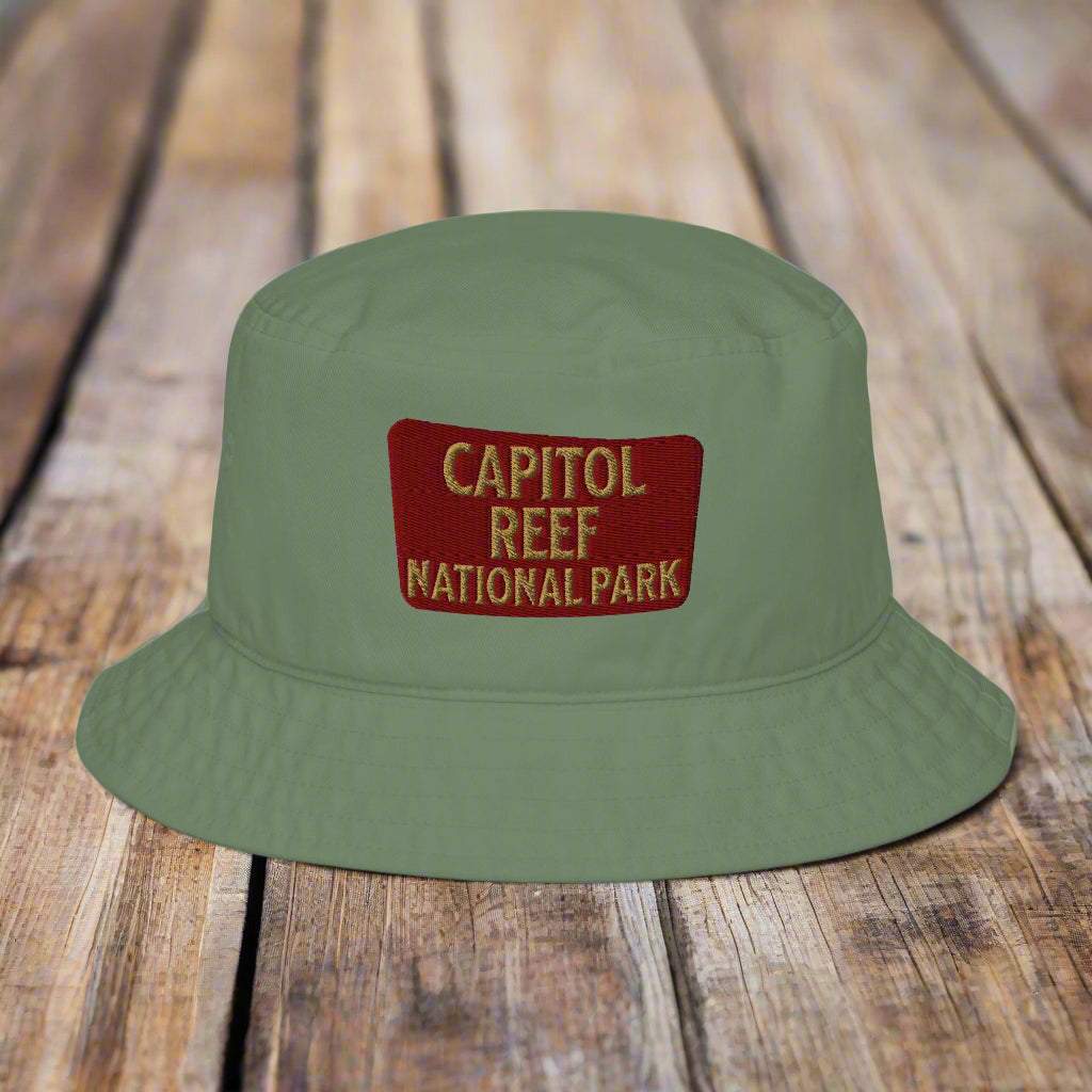 Capitol Reef National Park Sign Organic Cotton Embroidered Bucket Hat - MENLL
