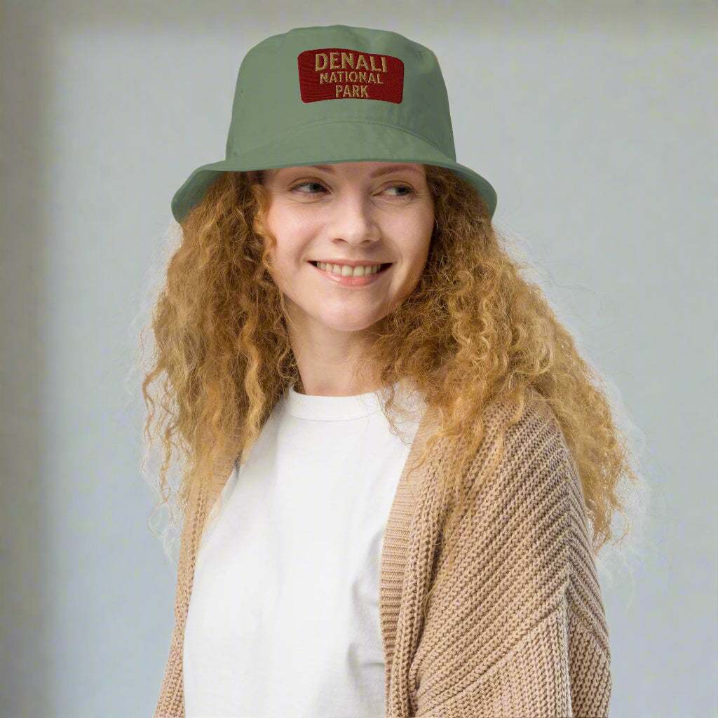 Denali National Park Sign Organic Embroidered Bucket Hat - MENLL