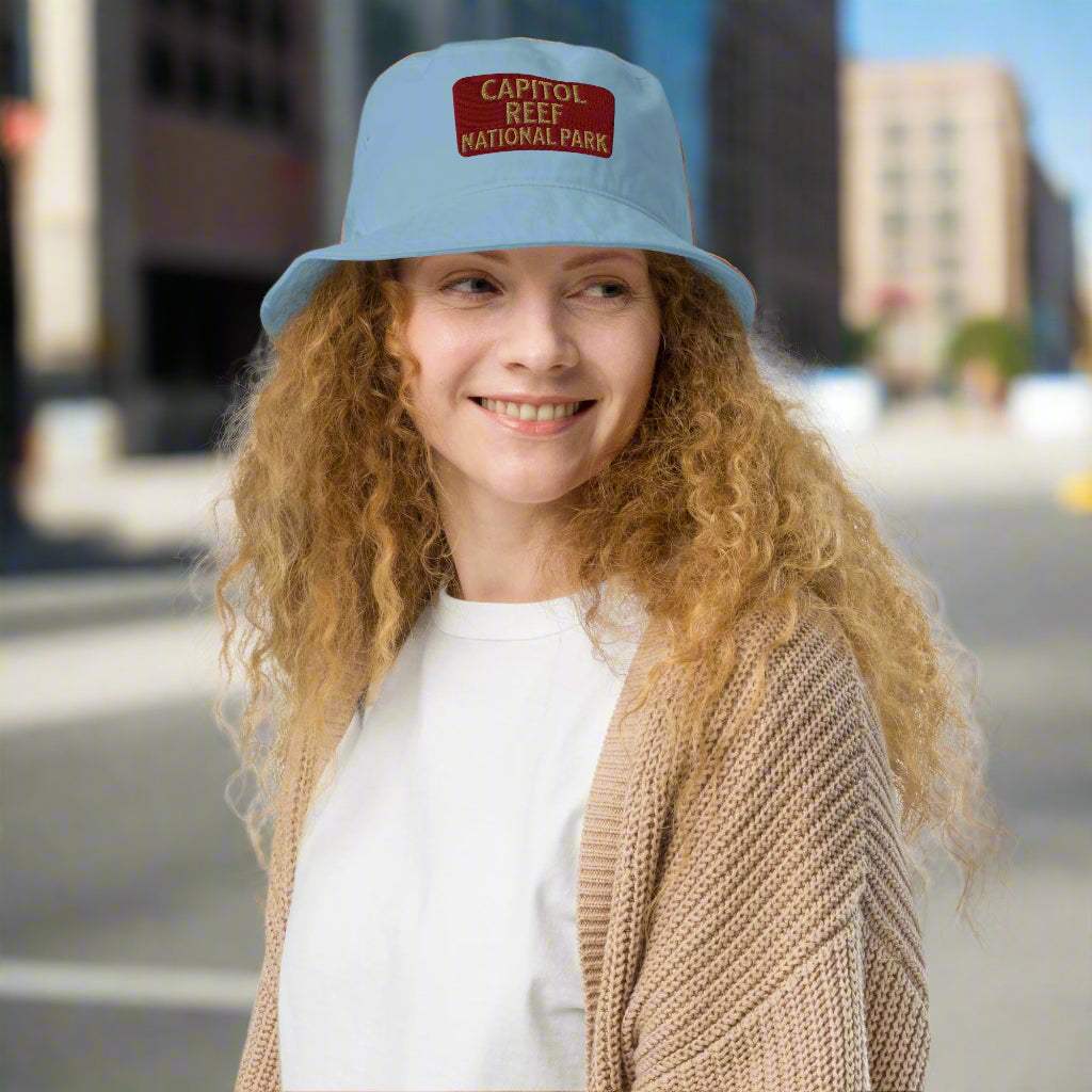 Capitol Reef National Park Sign Organic Cotton Embroidered Bucket Hat - MENLL