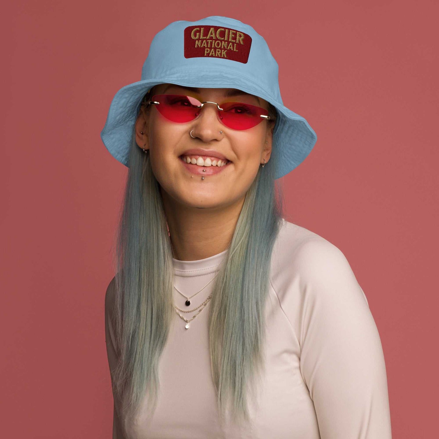 Glacier National Park Sign Organic Embroidered Bucket Hat - MENLL