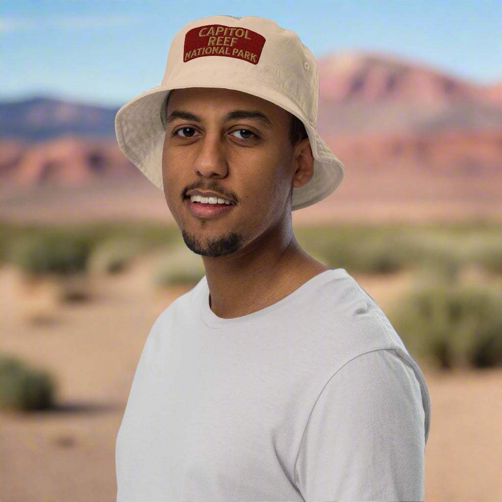 Capitol Reef National Park Sign Organic Cotton Embroidered Bucket Hat - MENLL