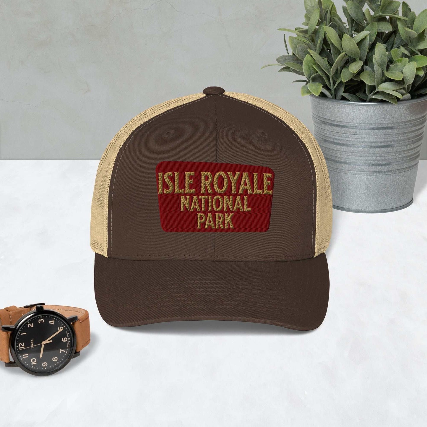 Isle Royale National Park Sign Embroidered Trucker Hat - MENLL