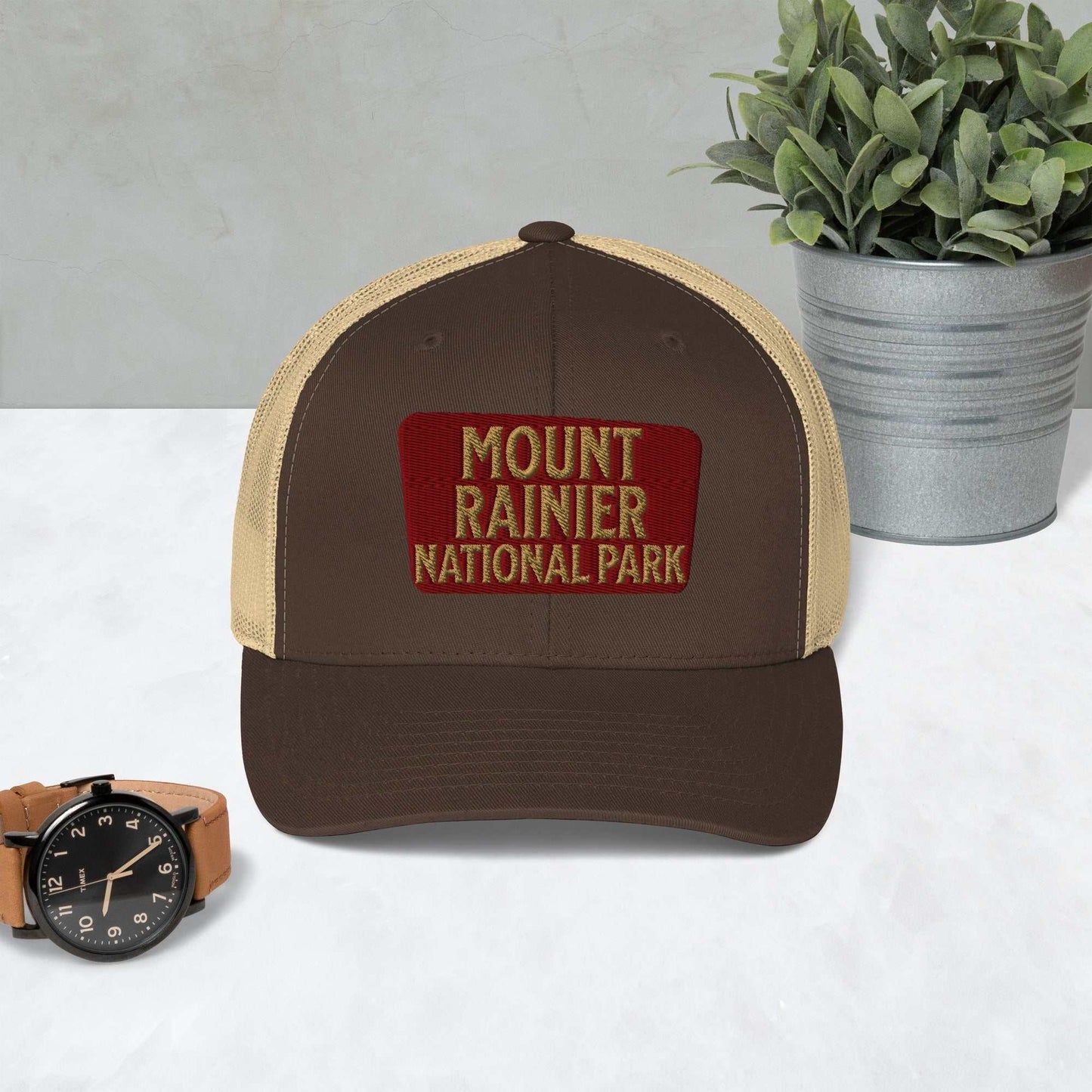 Mount Rainier National Park Sign Embroidered Trucker Hat - MENLL