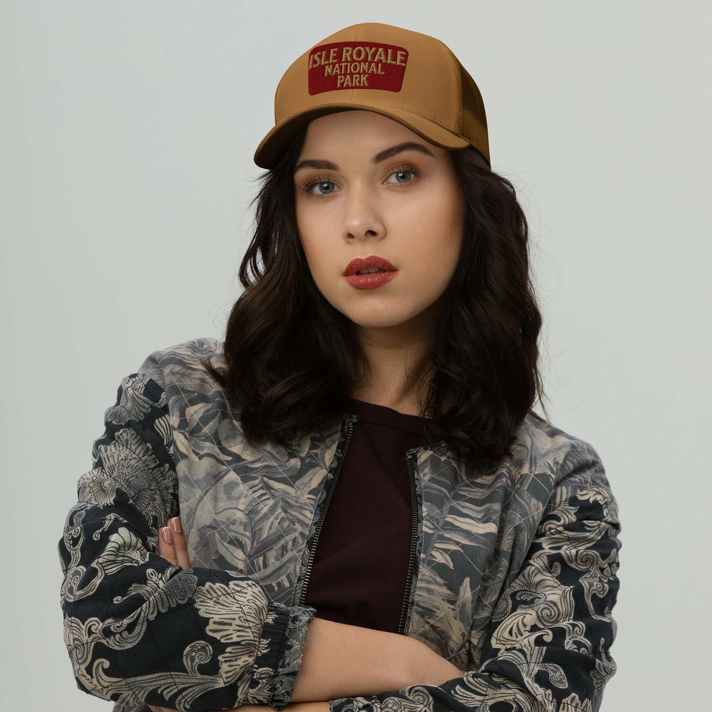 Isle Royale National Park Sign Embroidered Trucker Hat - MENLL