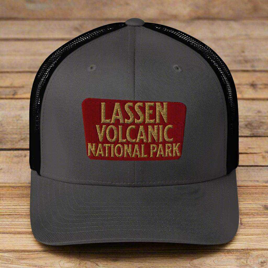 Lassen Volcanic National Park Sign Embroidered Trucker Hat - MENLL