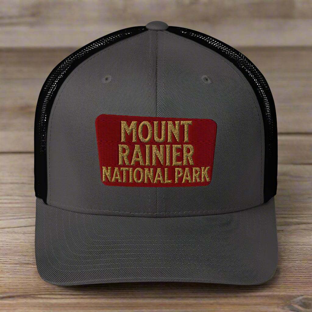 Mount Rainier National Park Sign Embroidered Trucker Hat - MENLL