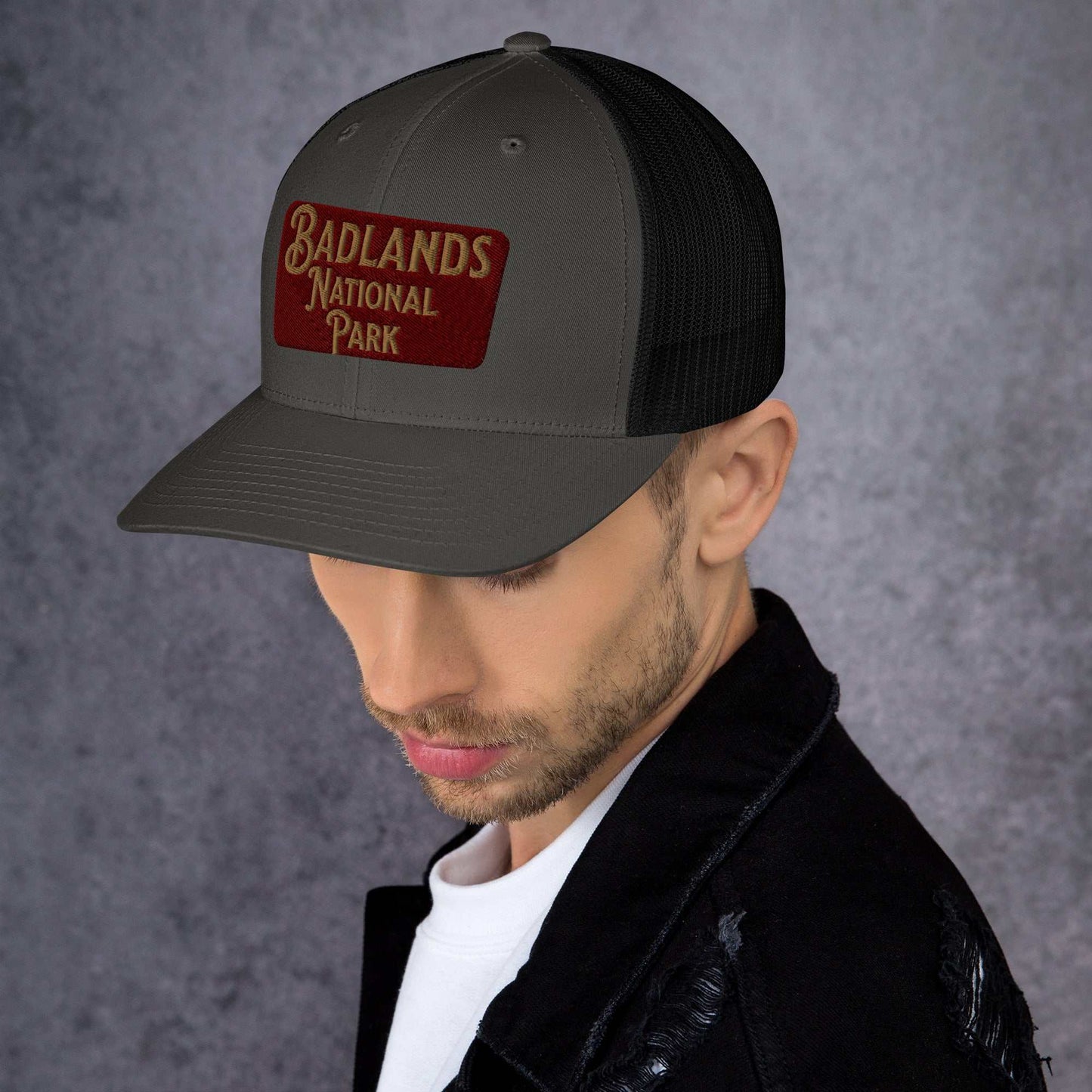 Badlands National Park Sign Embroidered Trucker Hat - MENLL