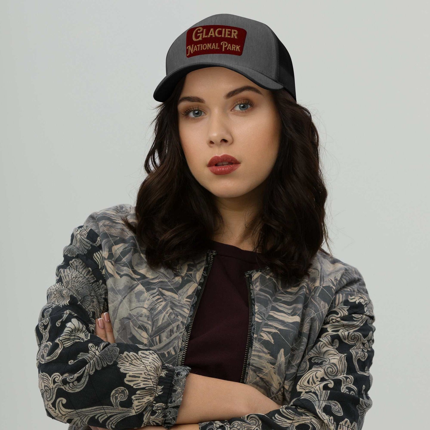 Glacier Embroidered National Park Sign Trucker Hat - MENLL