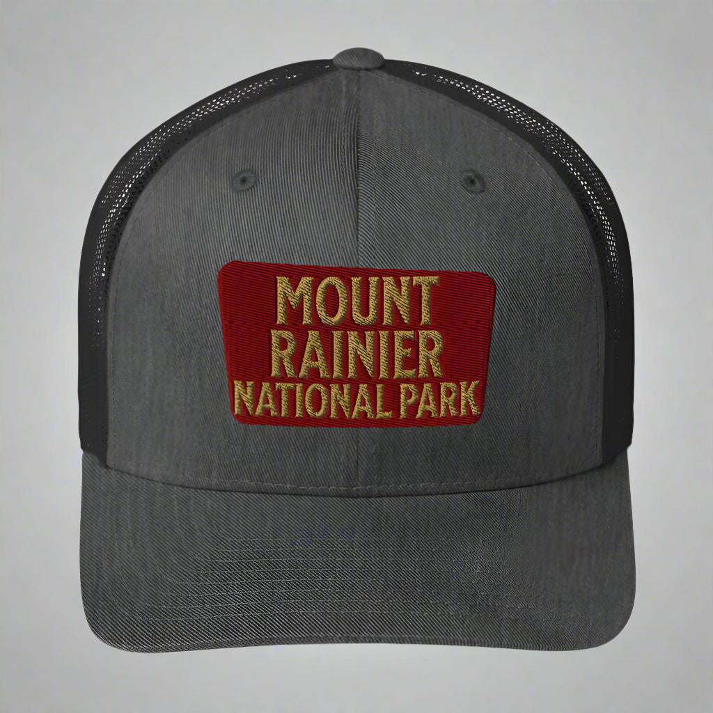 Mount Rainier National Park Sign Embroidered Trucker Hat - MENLL