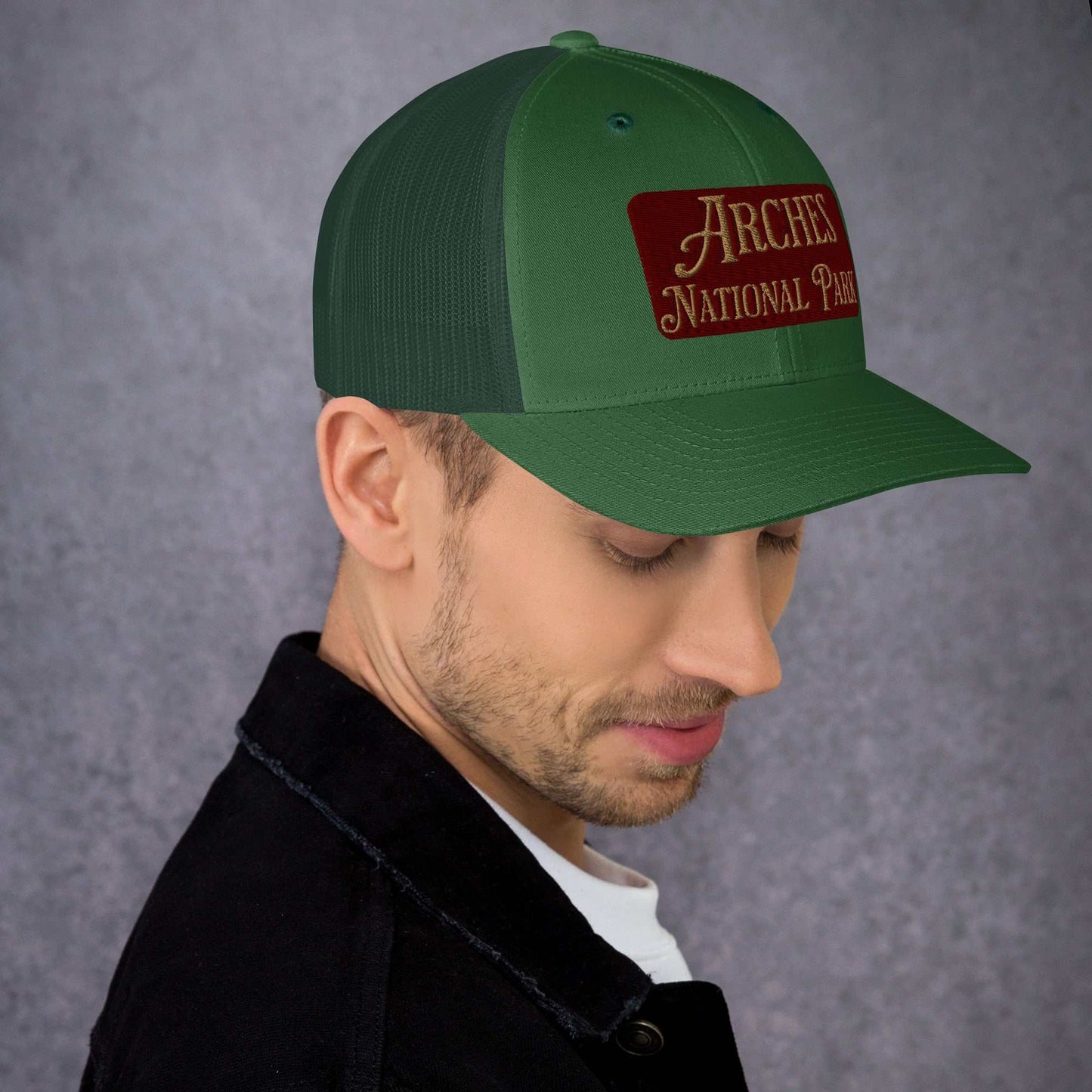Arches Embroidered National Park Sign Trucker Hat - MENLL