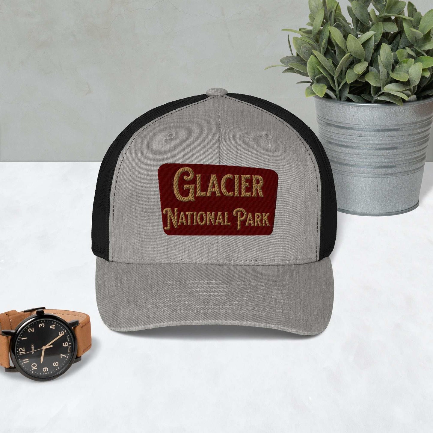 Glacier Embroidered National Park Sign Trucker Hat - MENLL