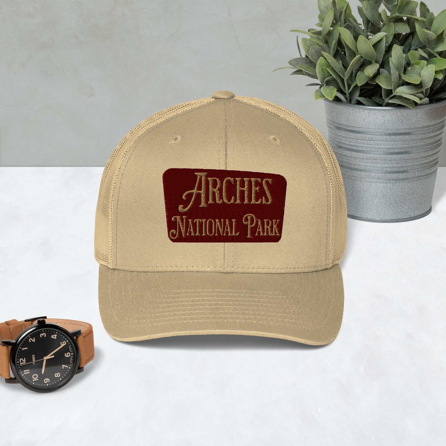 Arches Embroidered National Park Sign Trucker Hat - MENLL