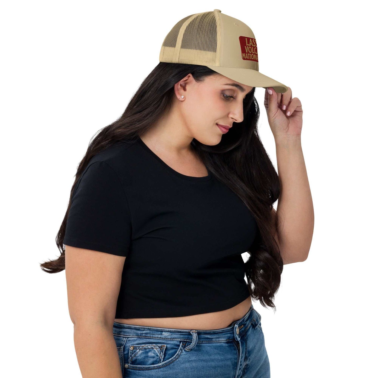 Lassen Volcanic National Park Sign Embroidered Trucker Hat - MENLL