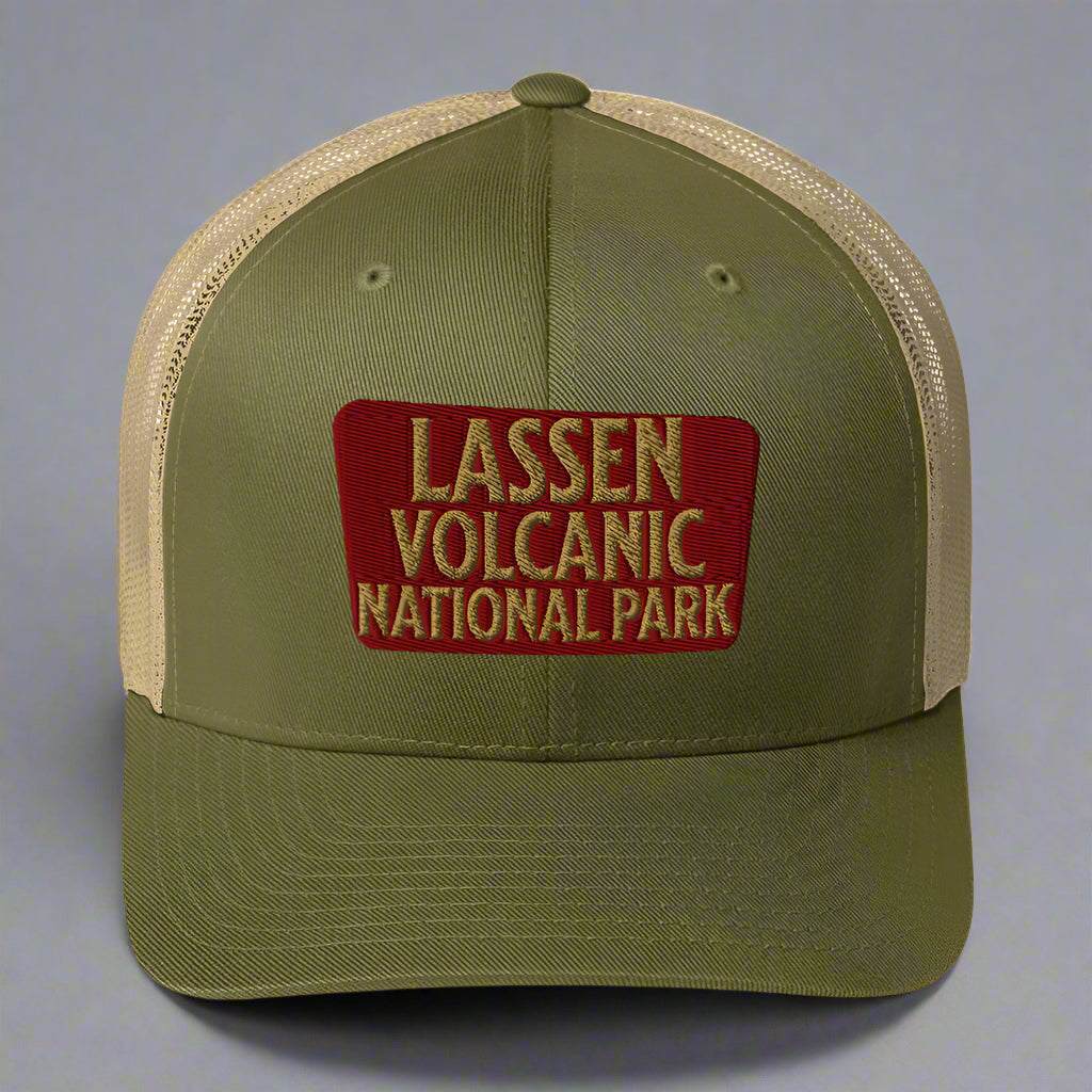 Lassen Volcanic National Park Sign Embroidered Trucker Hat - MENLL