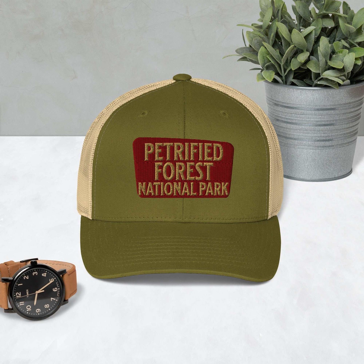 Petrified Forest National Park Sign Embroidered Trucker Hat - MENLL