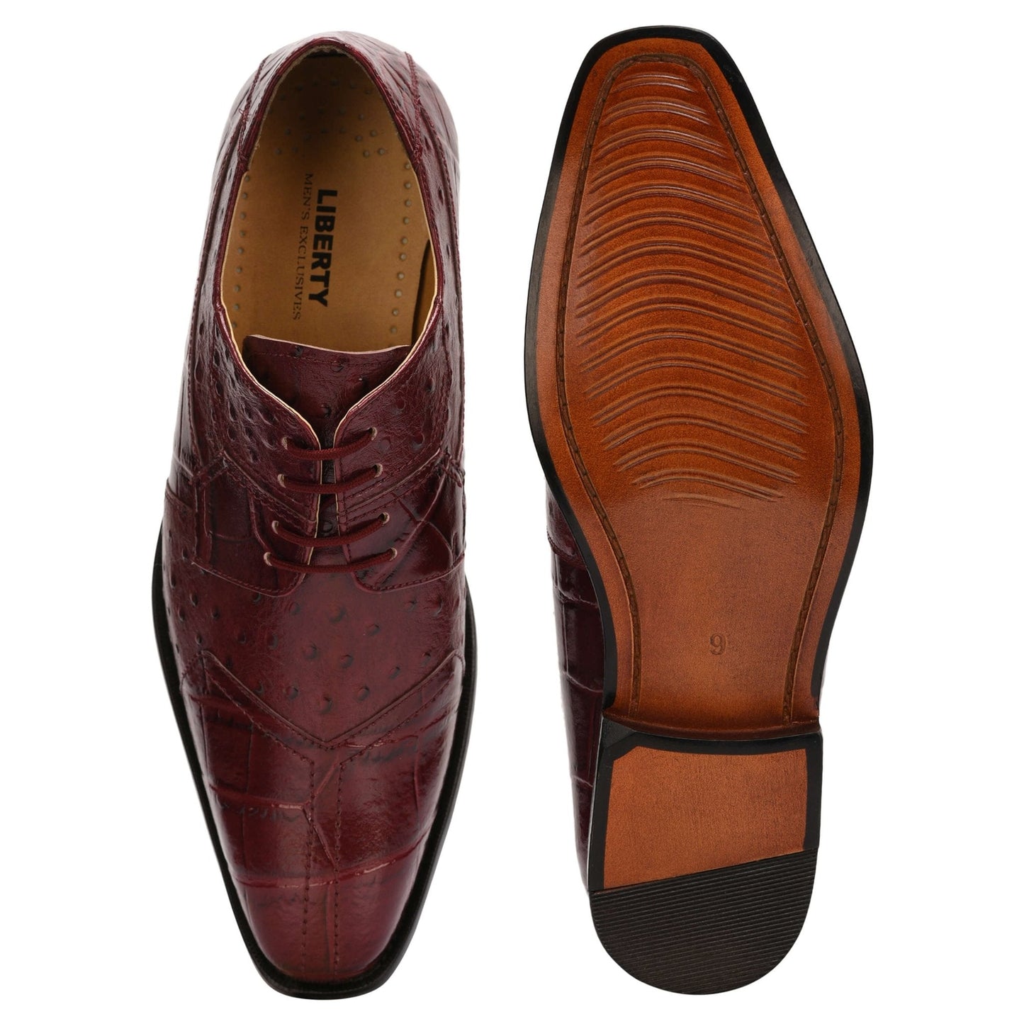 Sassy Crocodile Ostrich Print Lace-Up Dress Shoes