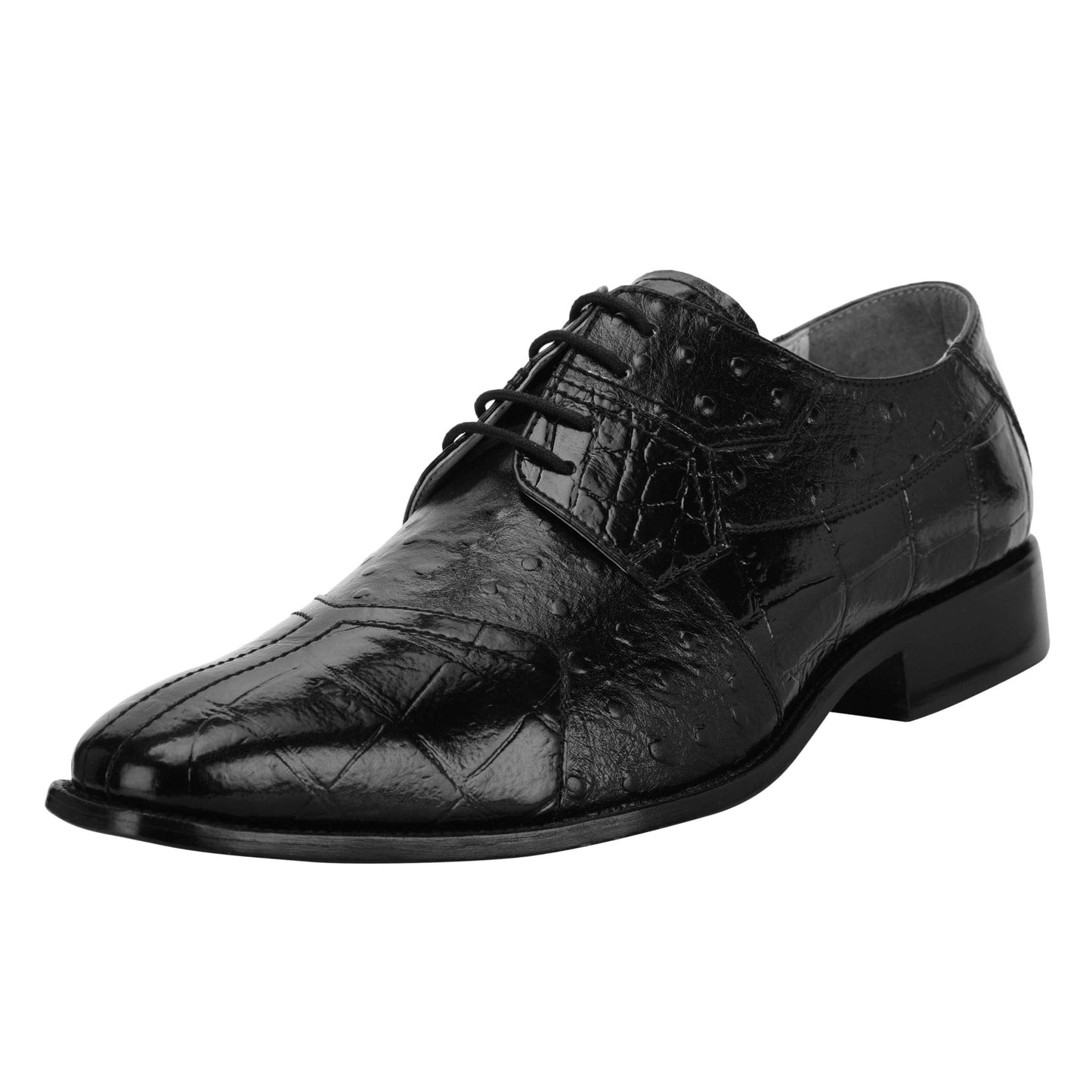 Sassy Crocodile Ostrich Print Lace-Up Dress Shoes