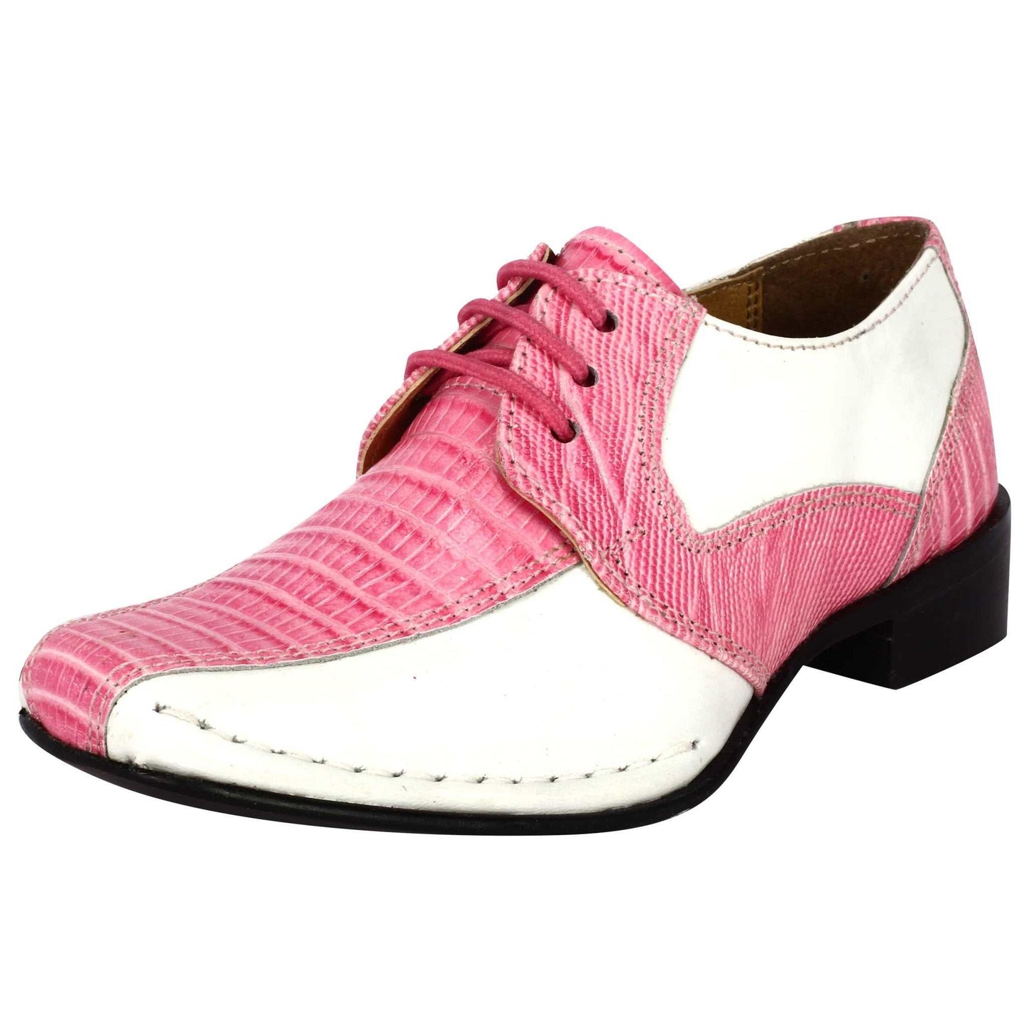 Senior leather Oxford style dress shoes with genuine leather upper and lizard print design, perfect for formal and informal occasions.