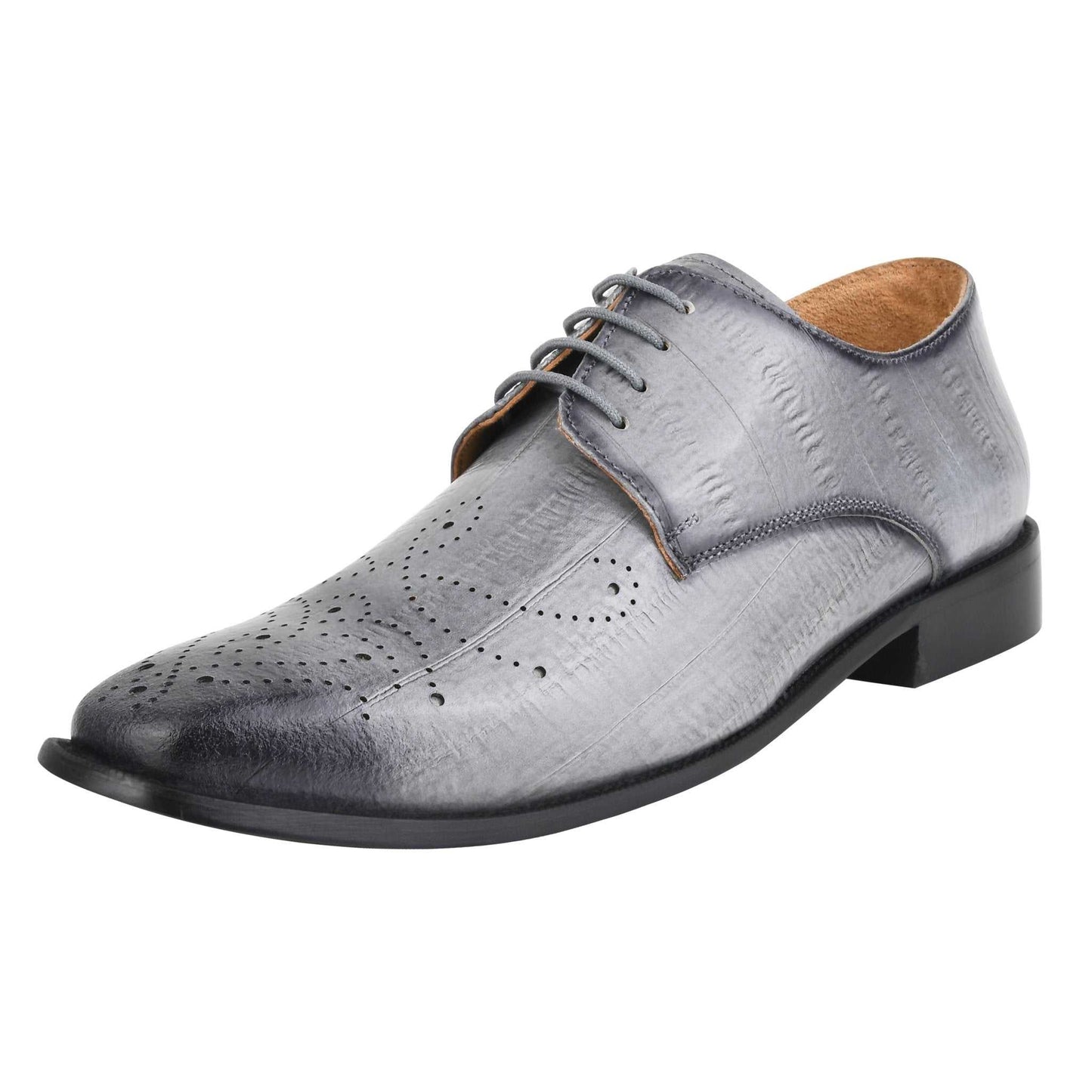 THOMAS Genuine Leather Oxford Men's Dress Shoes in grey with cushioned footbed and burnished toe detailing.