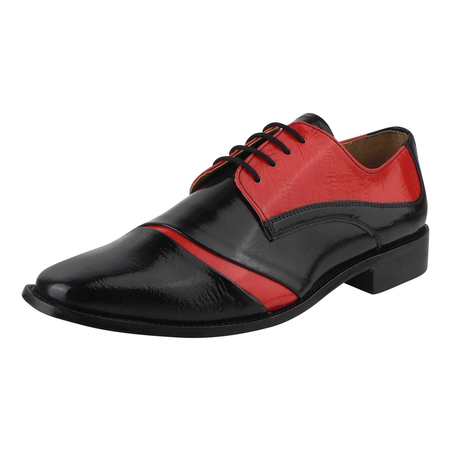 Tour Leather Oxford Style Dress Shoes with eel print design, rubber sole, 1-inch heel, crafted from premium leather.