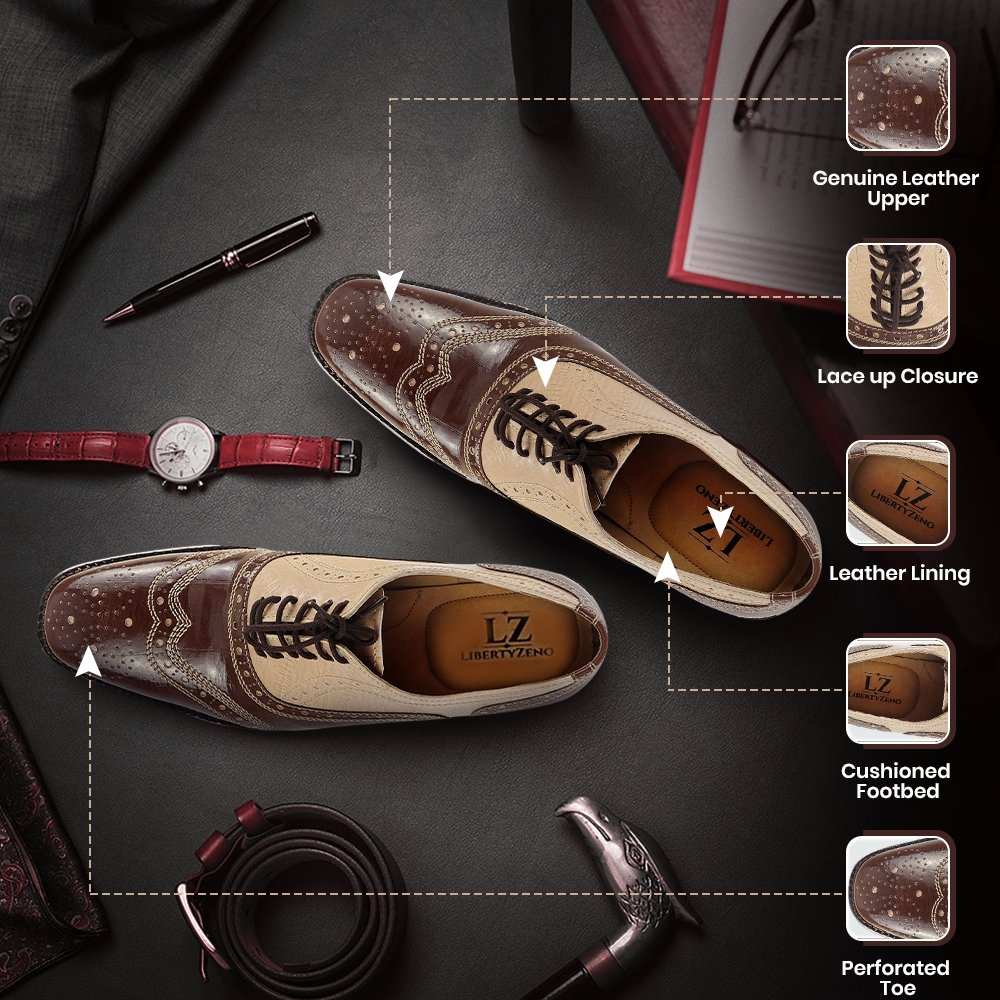 Tremont Genuine Leather Oxford Style Brogue Dress Shoes - MENLL