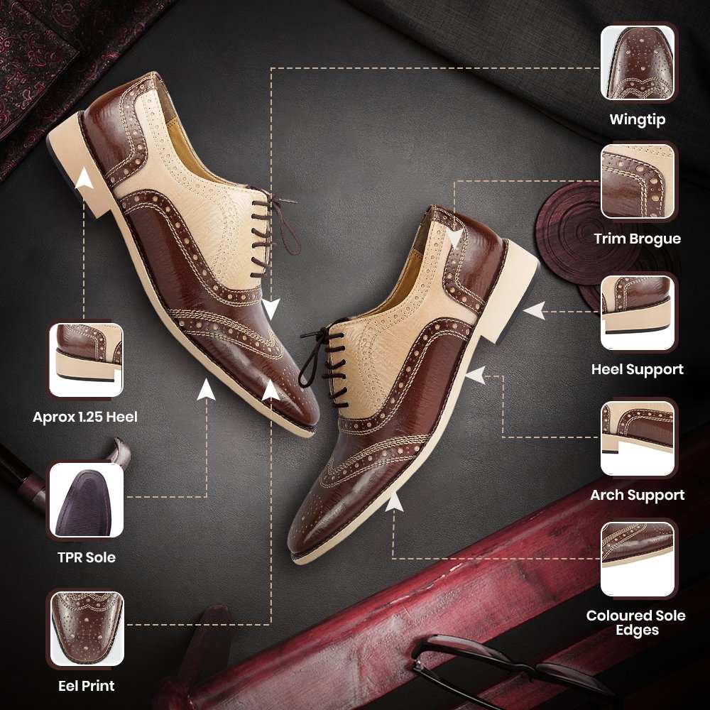 Tremont Genuine Leather Oxford Style Brogue Dress Shoes - MENLL