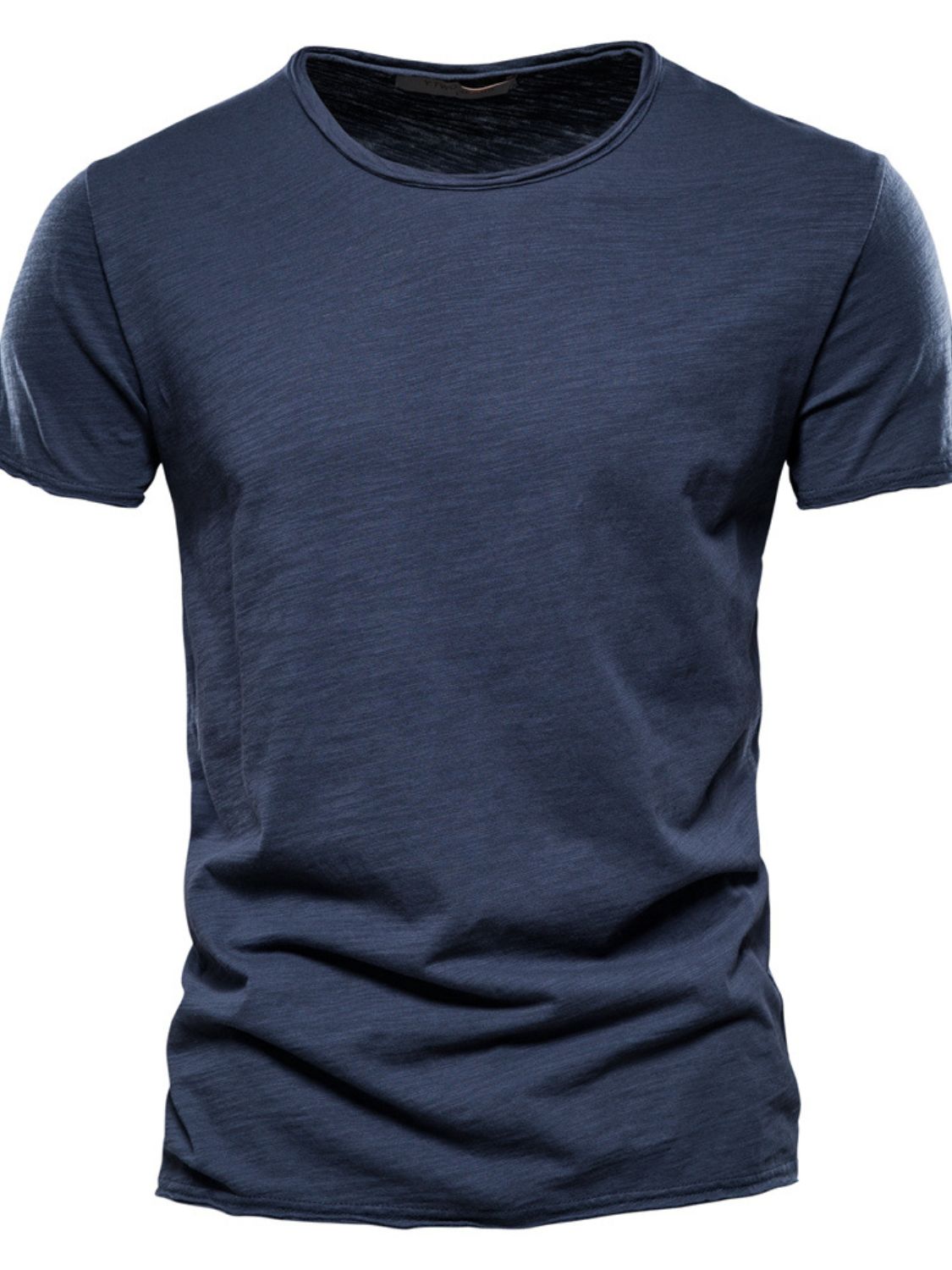 Men's full size navy blue round neck short sleeve cotton t-shirt plus size