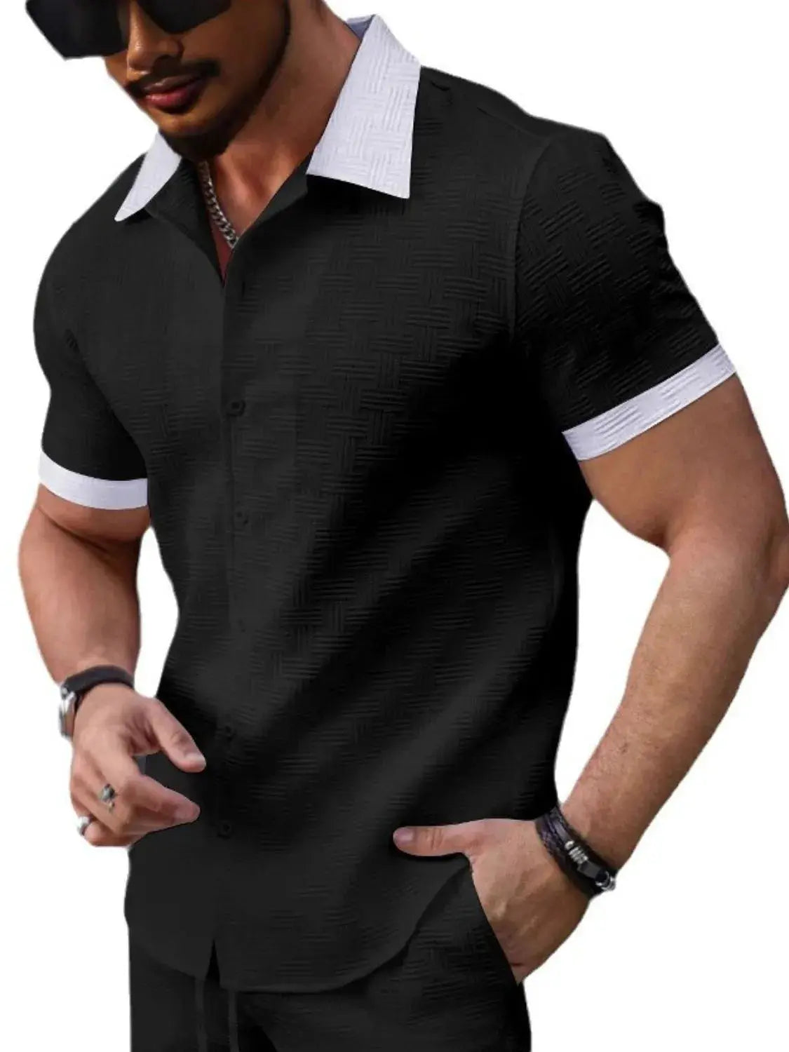 MENLL Premium Button Up Shirt Men's Casual Short Sleeve Quality Top by MENLL