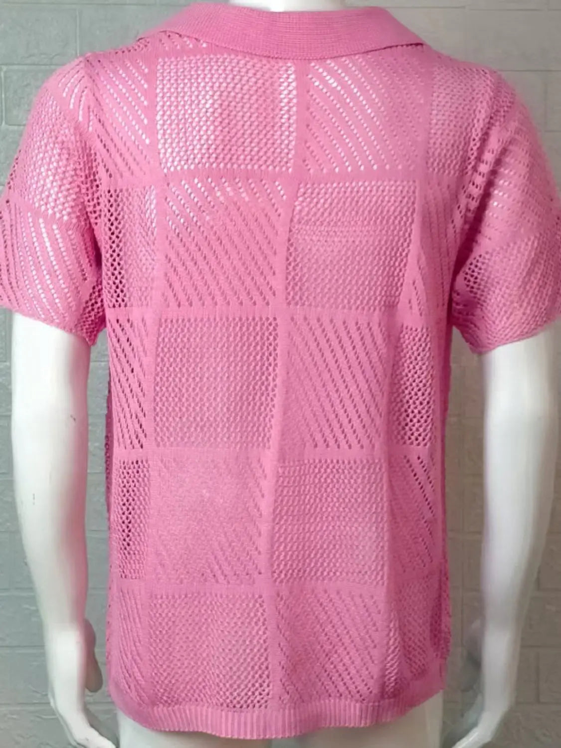 MENLL Checkered Eyelet Shirt Men's Casual Button Down Top - Trendy & Breathable by MENLL