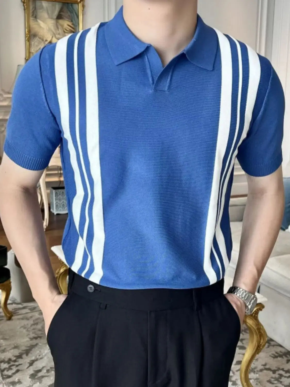 MENLL Plus Size Polo Men's Casual Navy Short Sleeve Contrast Collar by MENLL